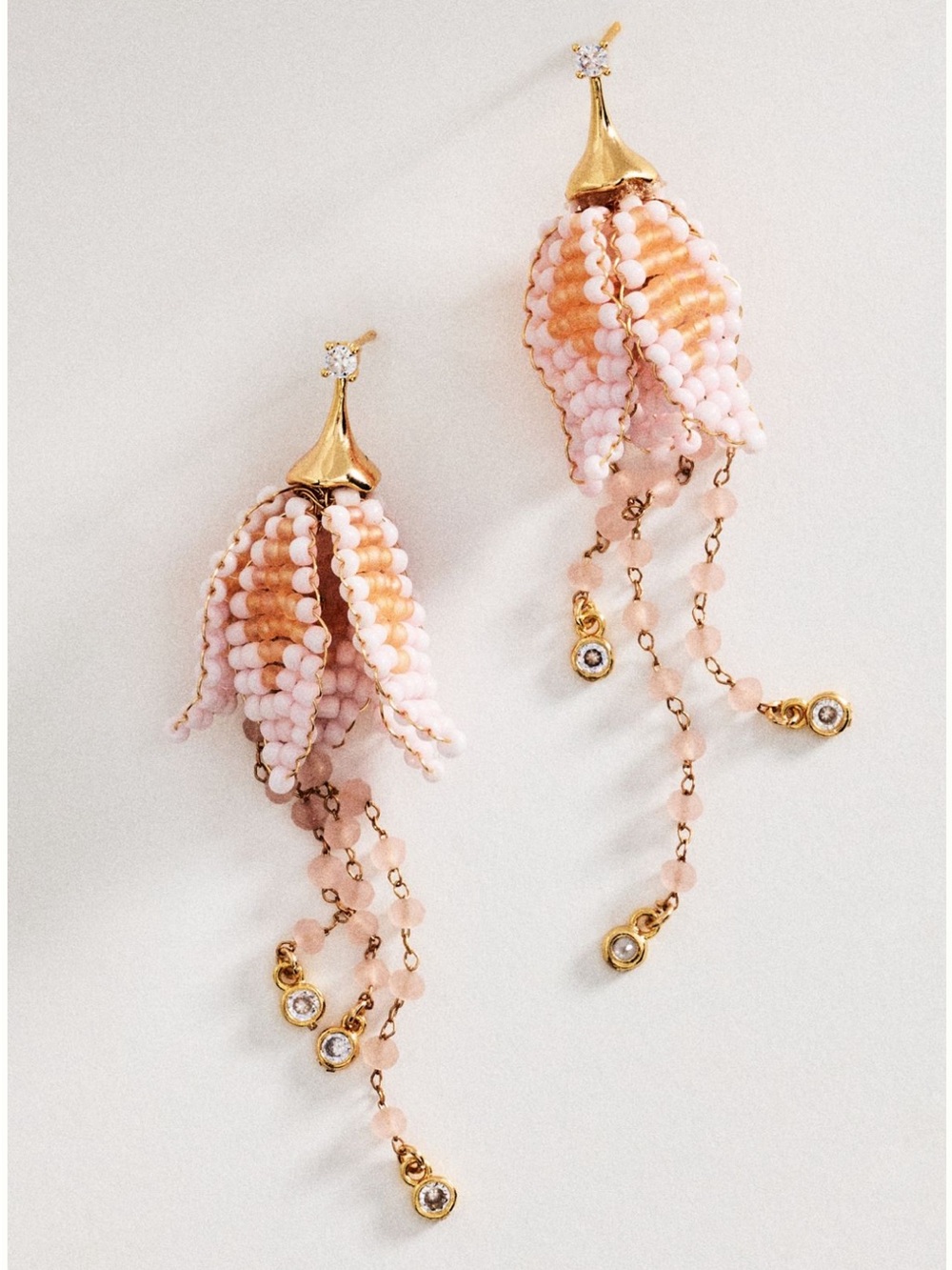 Anthropologie Beaded Flower Drop Earrings in Pink. Brand new!